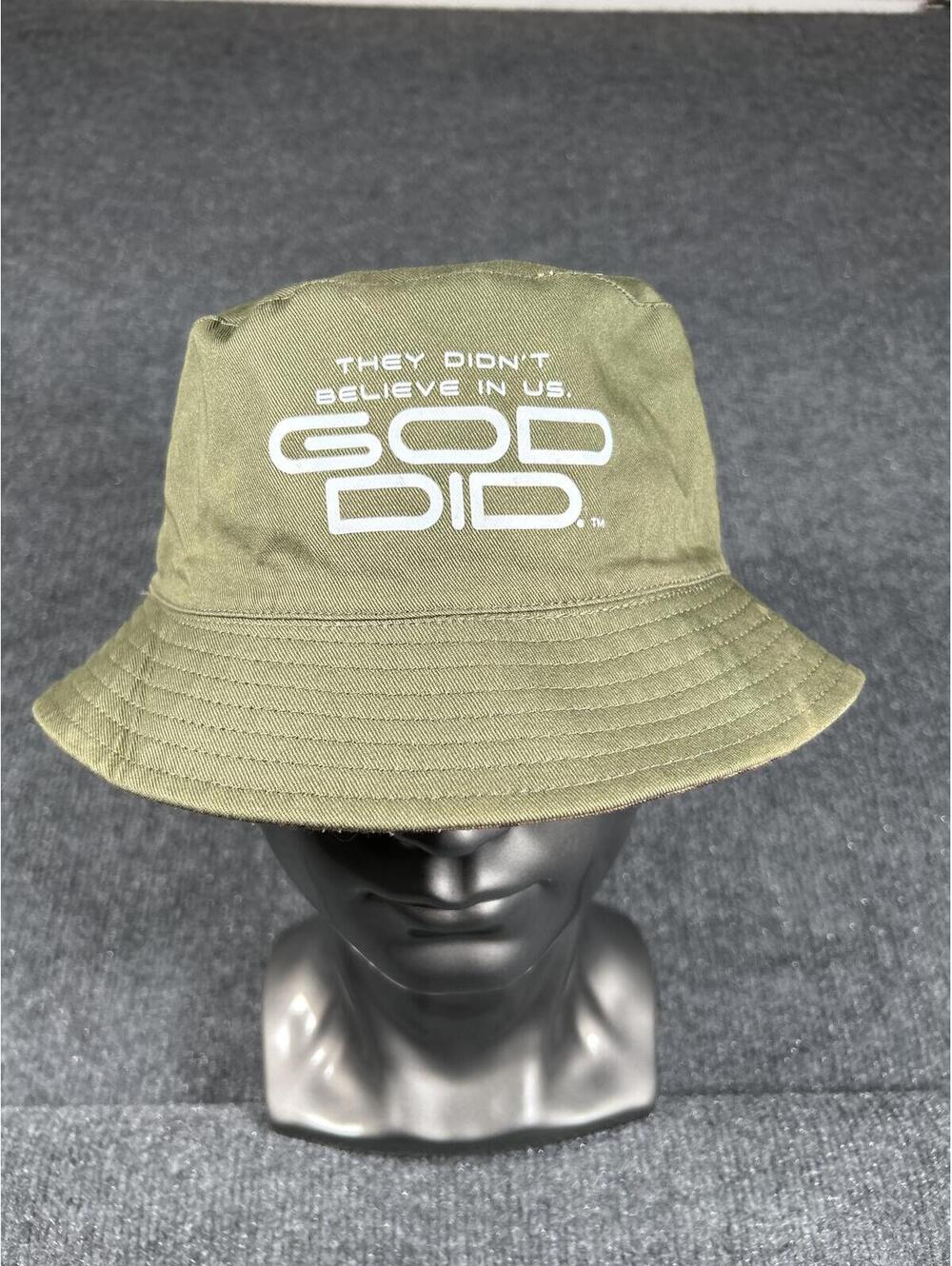 God did Reversible Bucket Hat Olive Green and Tan Graphic Print